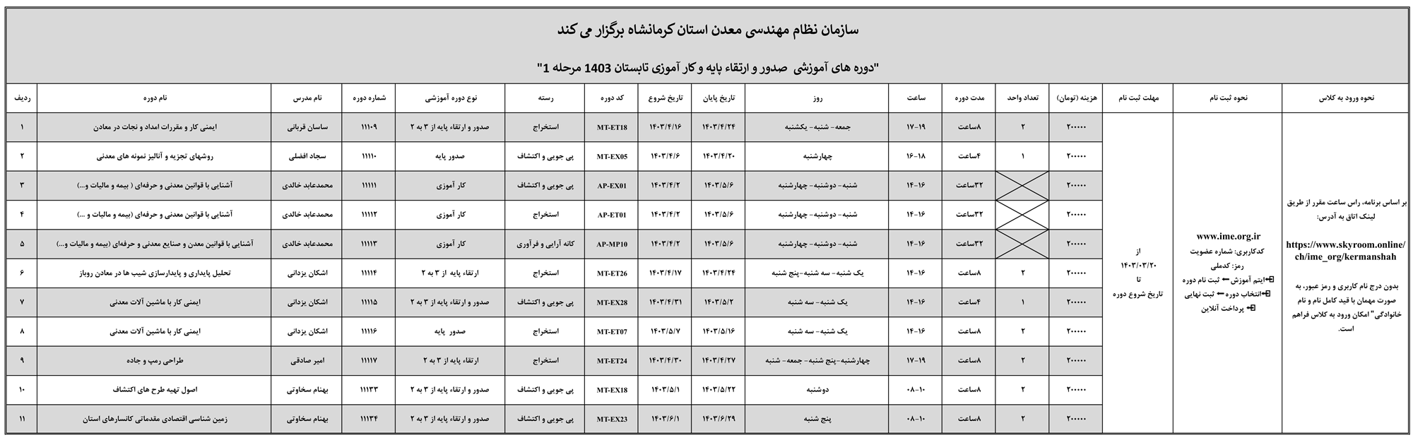 دوره های آموزشی صدور و ارتقاء پایه و کارآموزی تابستان ۱۴۰۳ مرحله ۱.png